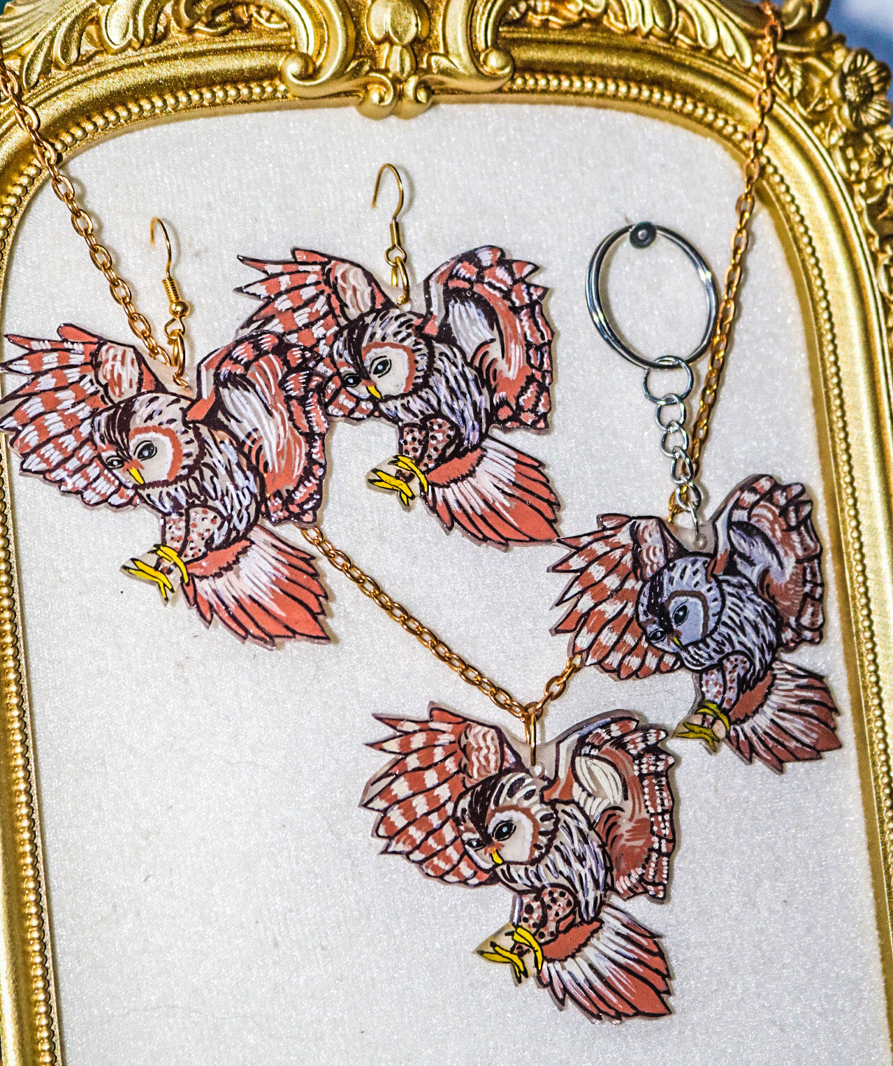 OWL - Statement Necklace + Earrings + Keychains